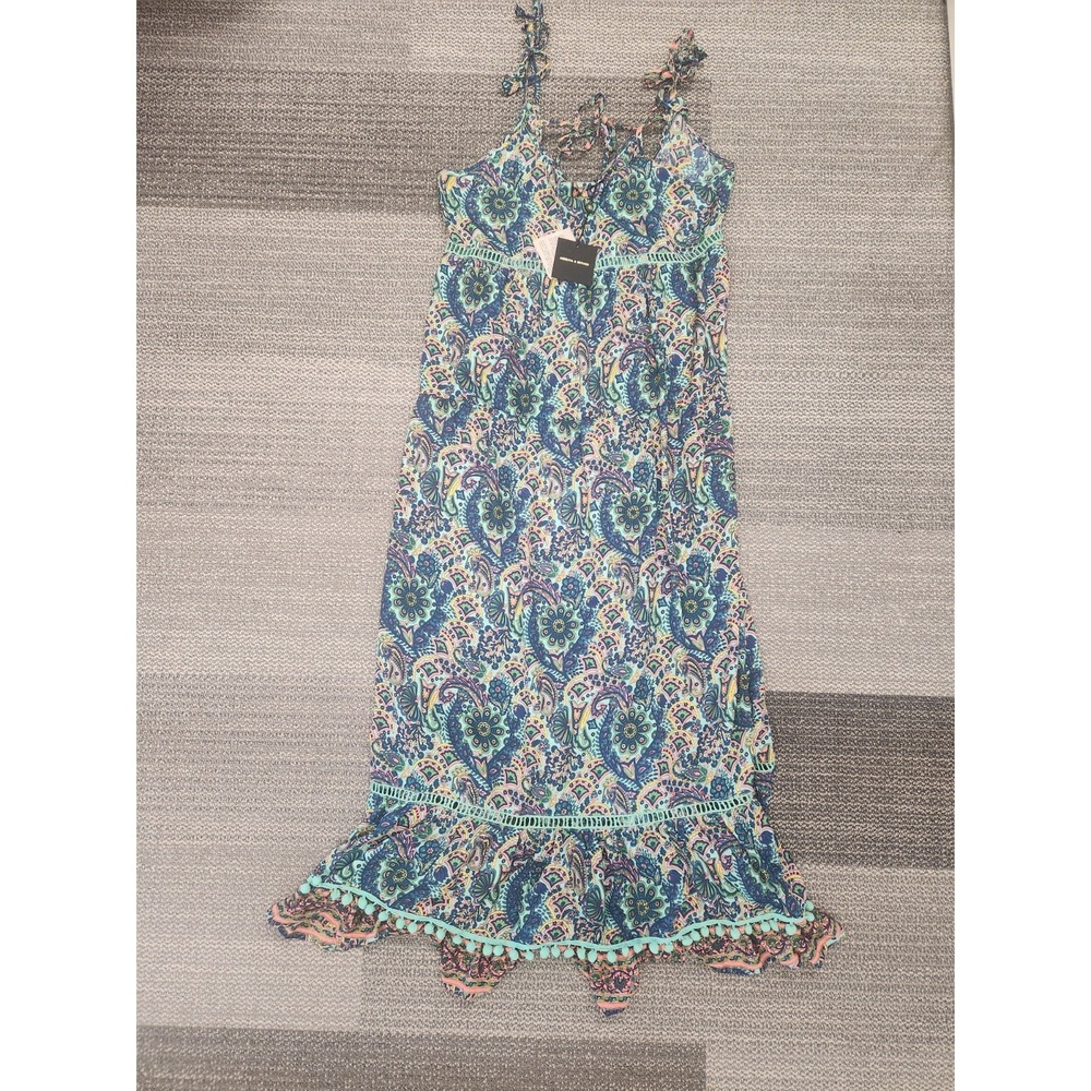America And Beyond Nola Tiered Women's Maxi Dress Boho Multi Colored Florals Lg.